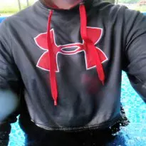 fully clothed in the pool
